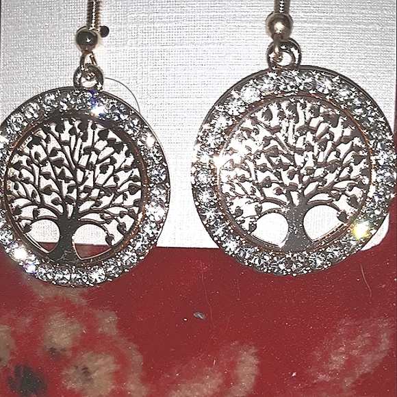 Silver Tree of Life Earrings with Crystal Rhinestone accents on ss earwires - Picture 4 of 15